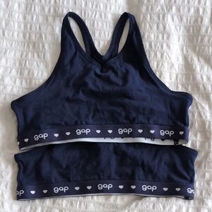 GAP Navy Racerback Sports Bras with White Heart Logo Band - 2 Pack, Never Worn